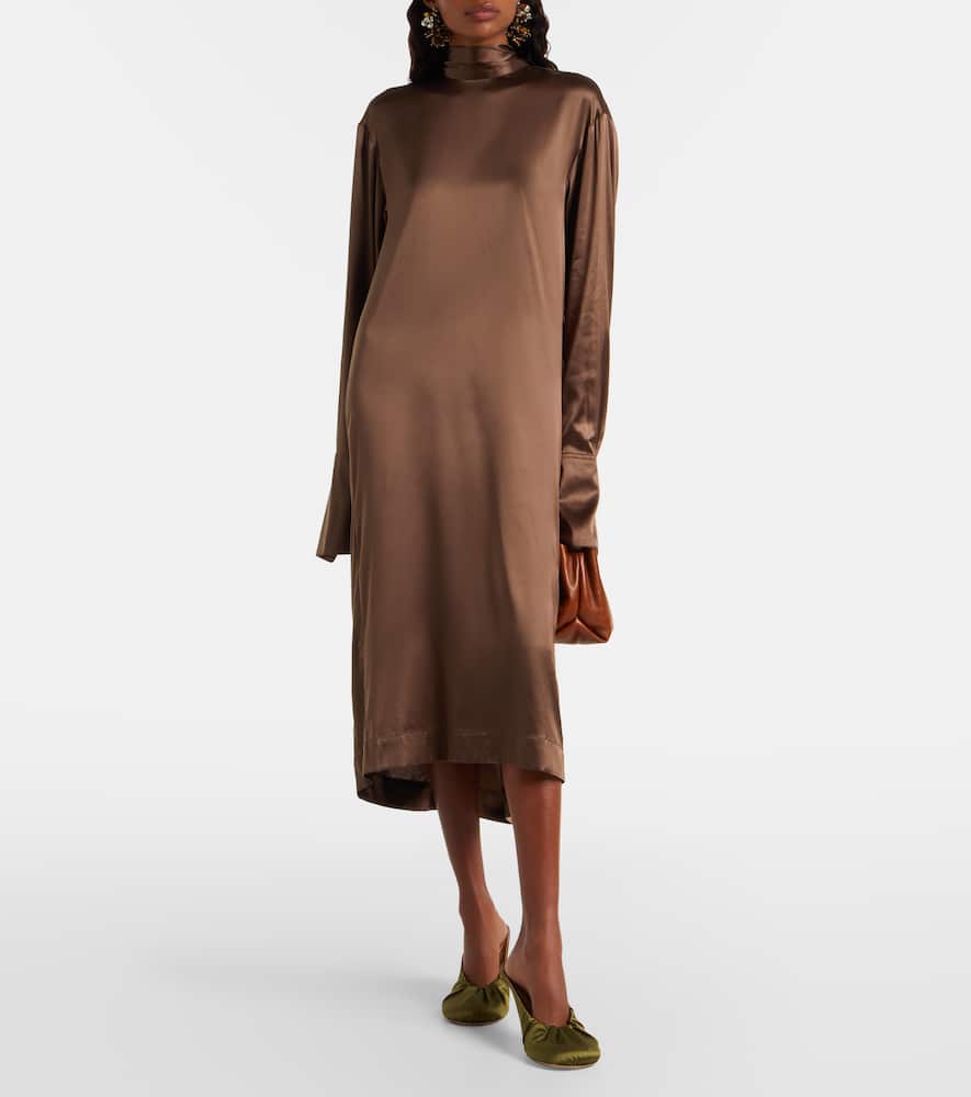 Turtleneck silk-blend satin midi dress