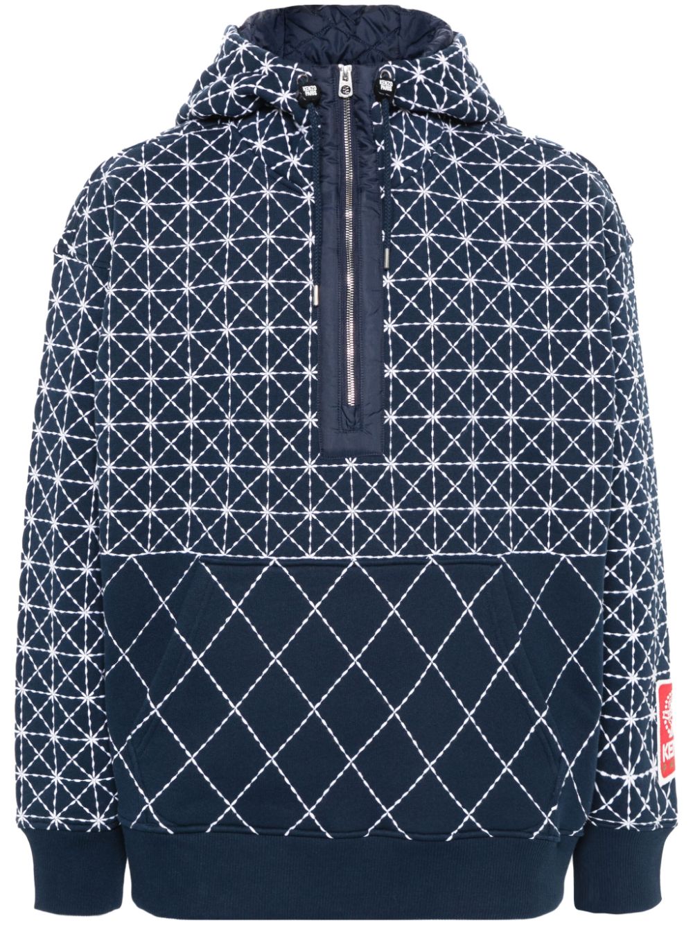 Sashiko Stitch cotton hoodie - Blue