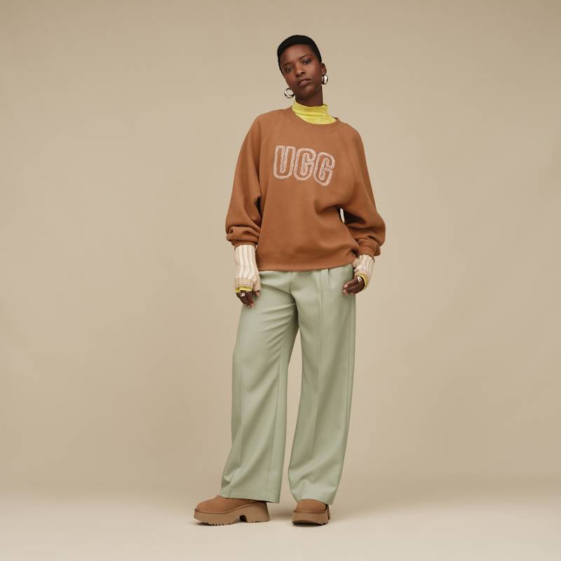 ® Women's ® Logo Crewneck Cotton Blend Tops in Chestnut