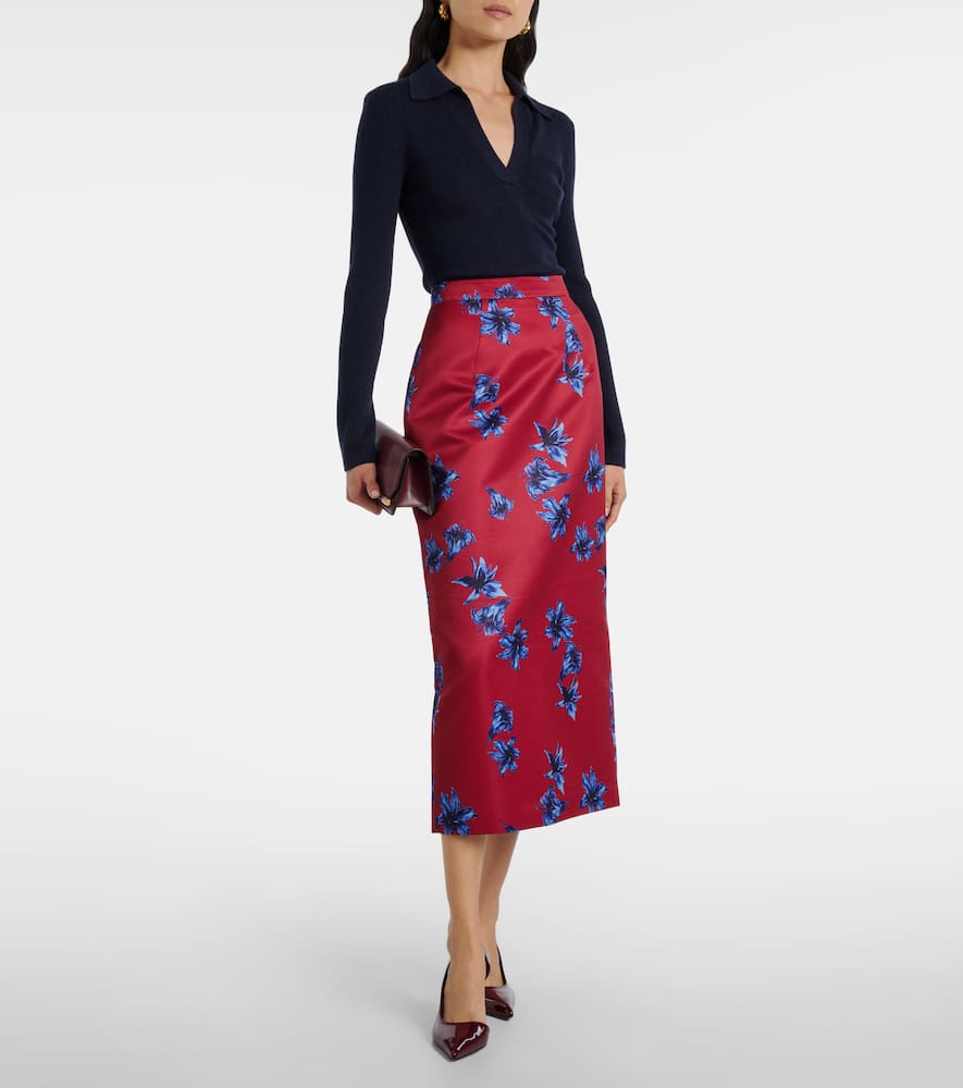 Lorelei floral duchess satin pencil skirt