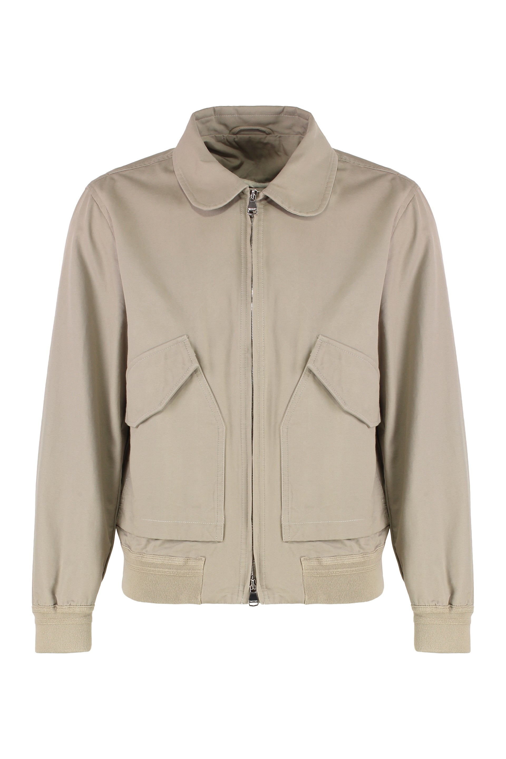 Cotton Bomber Jacket with Ribbed Knit Cuffs