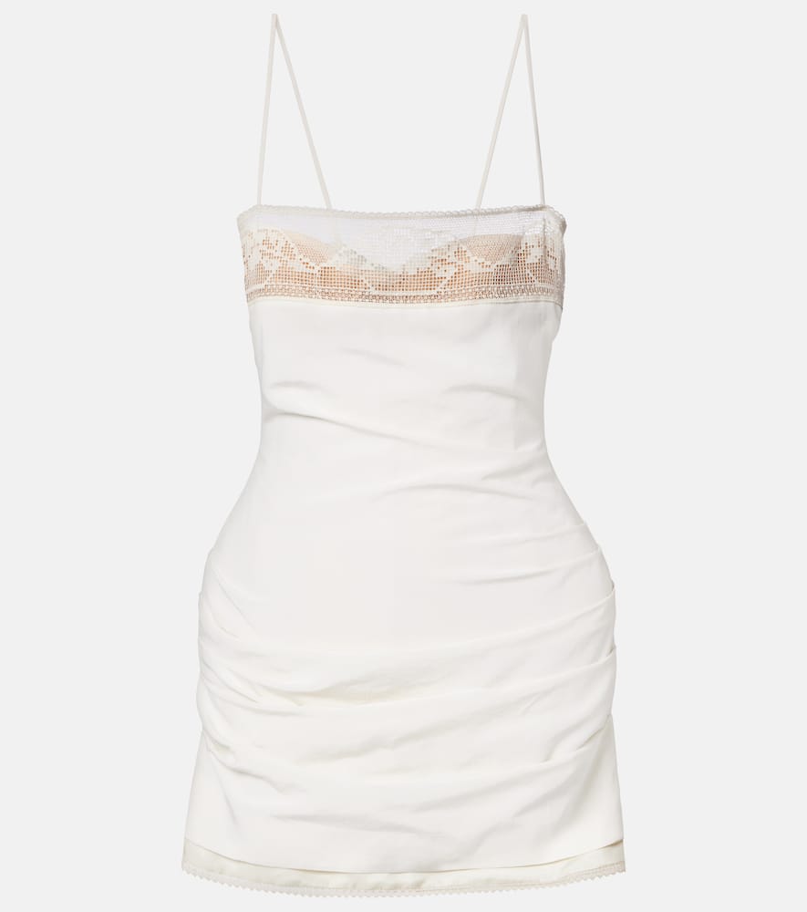Lace-trimmed silk minidress