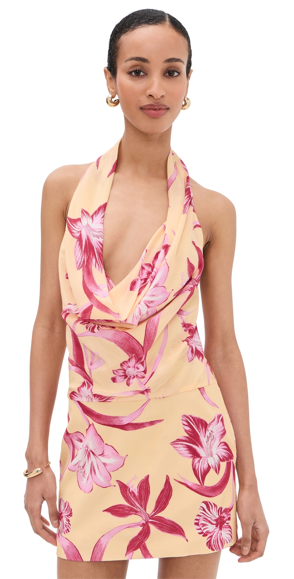 Cowl Neck Mini Dress Yellow