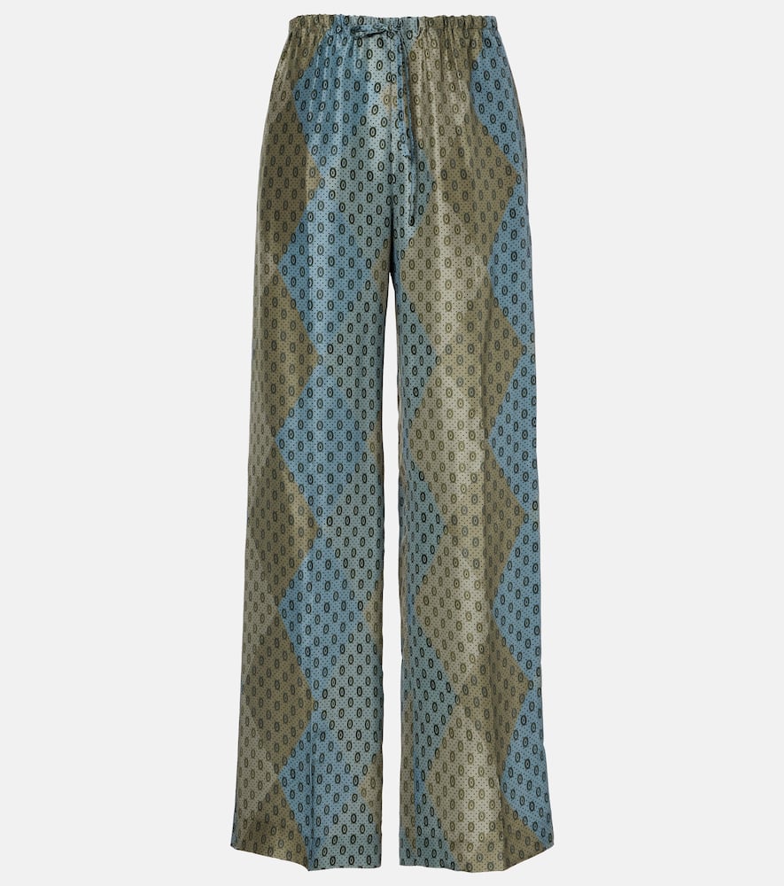 Printed silk satin straight pants
