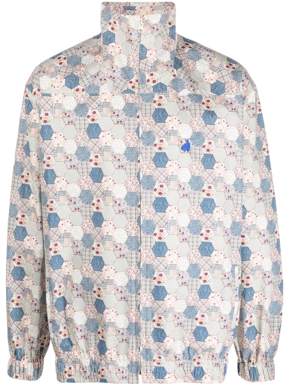 Geometric-pattern cotton lightweight jacket - Blue