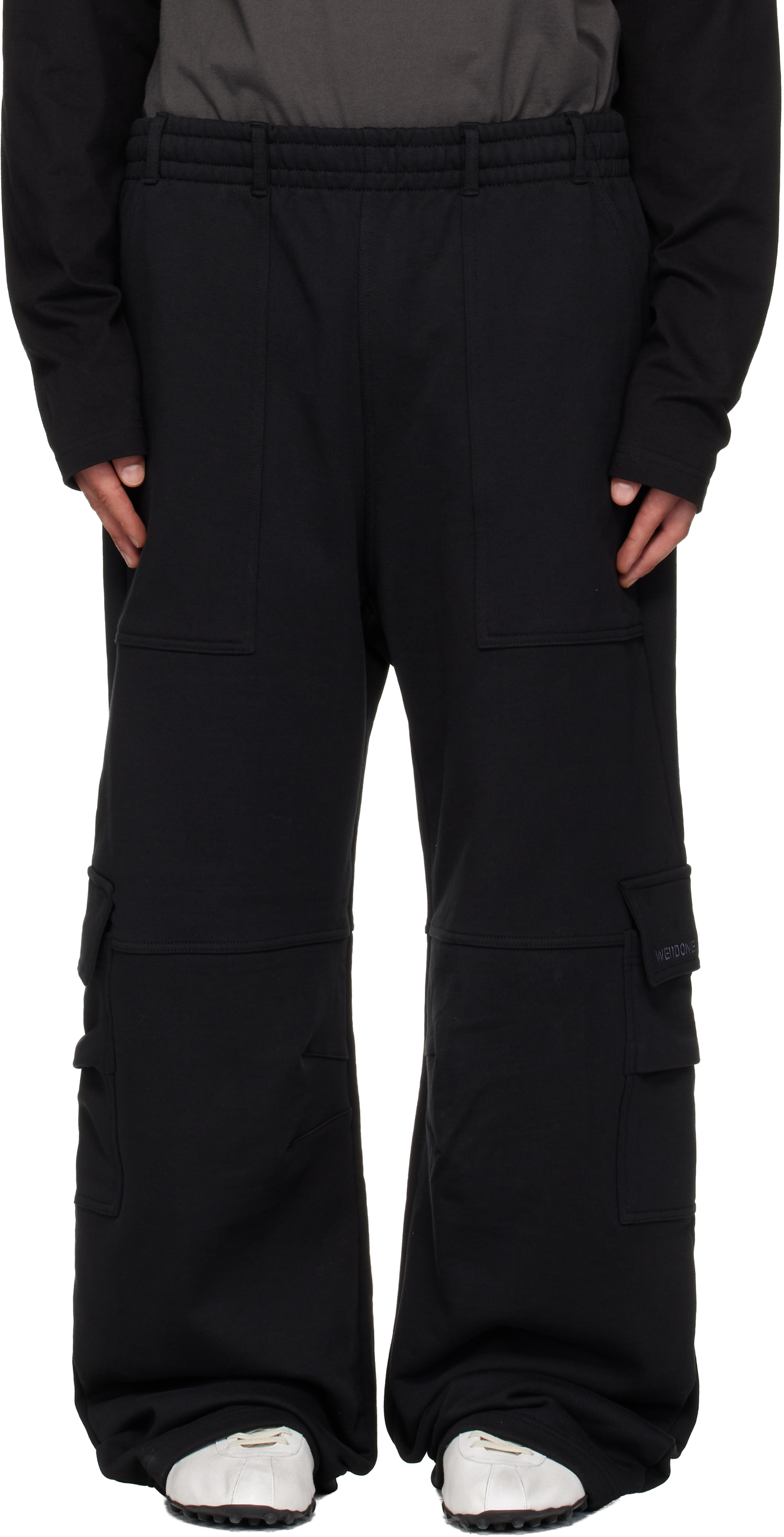 Black Curved Jersey Cargo Pants