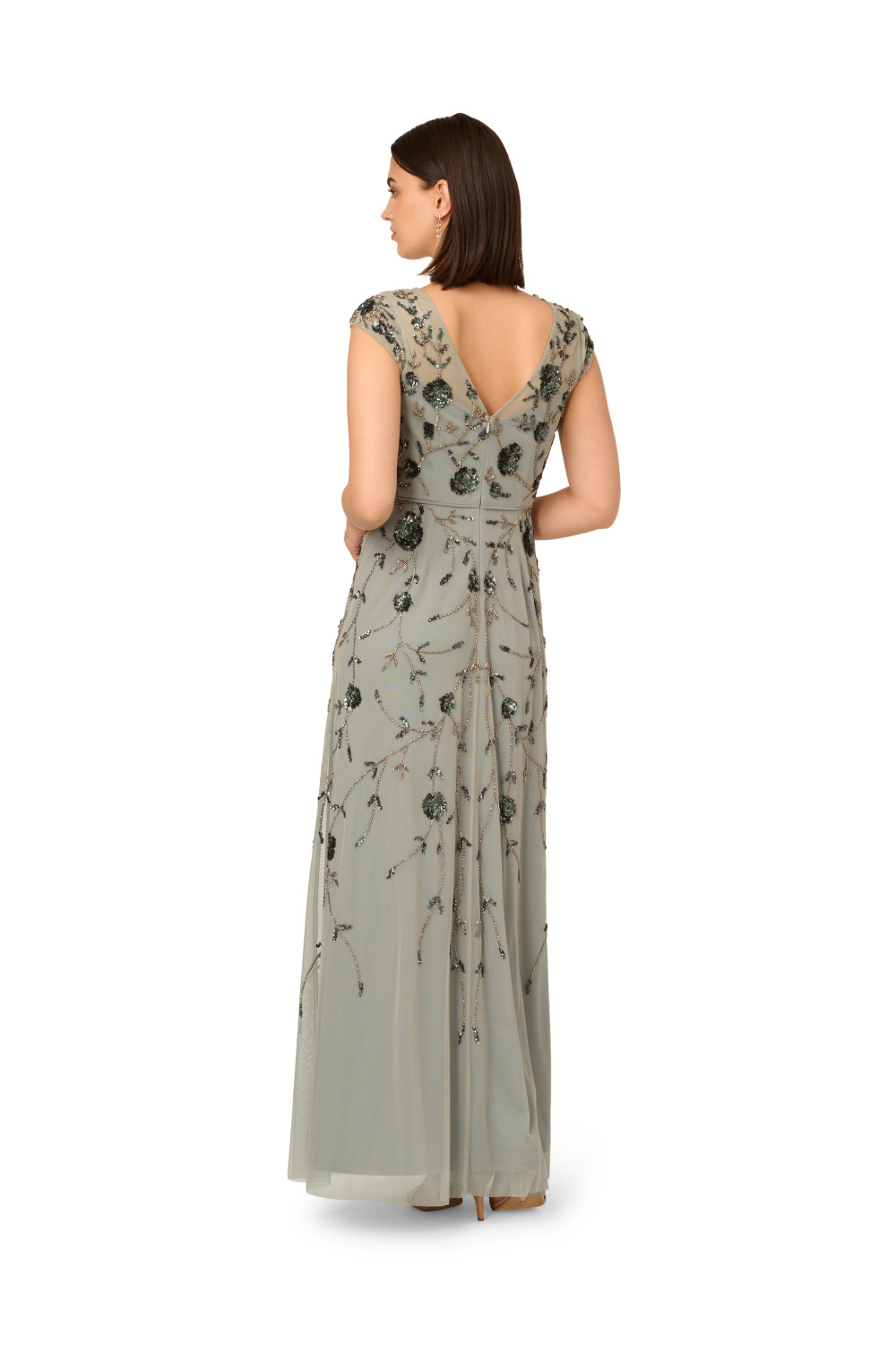 Adrianna Papell Womens Long Beaded Dress - Green