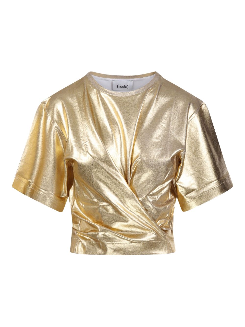 Nude wrap-effect crop top - Gold