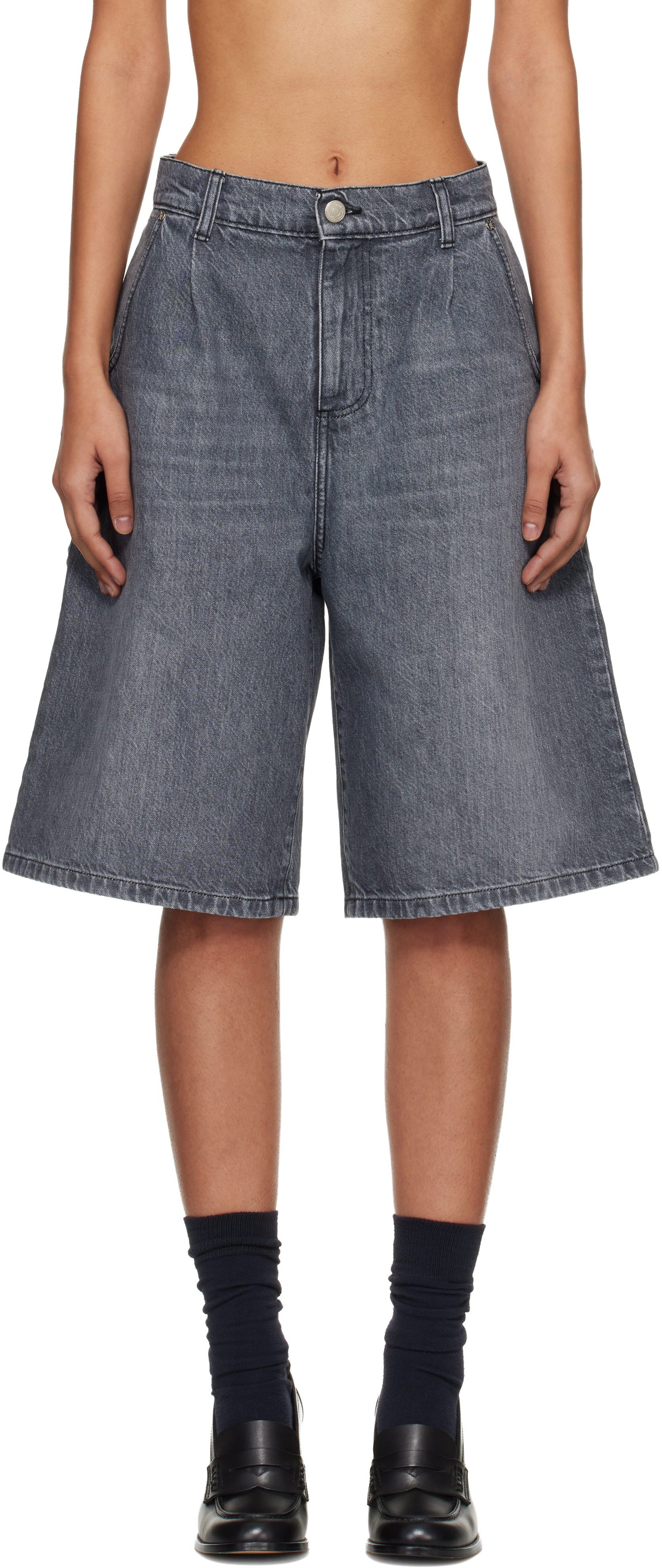 Gray Rivet Denim Shorts