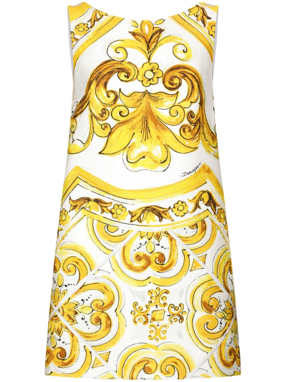 Majolica-print silk minidress - Yellow