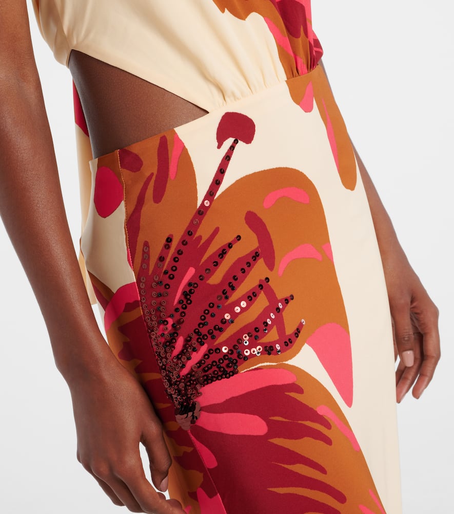 Floral halterneck silk crêpe maxi dress