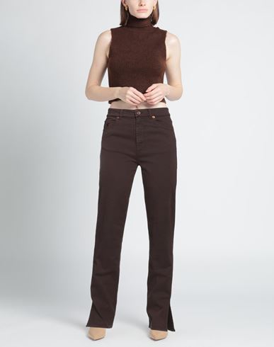 Woman Jeans Dark brown Size 27 Cotton, Polyester, Elastane