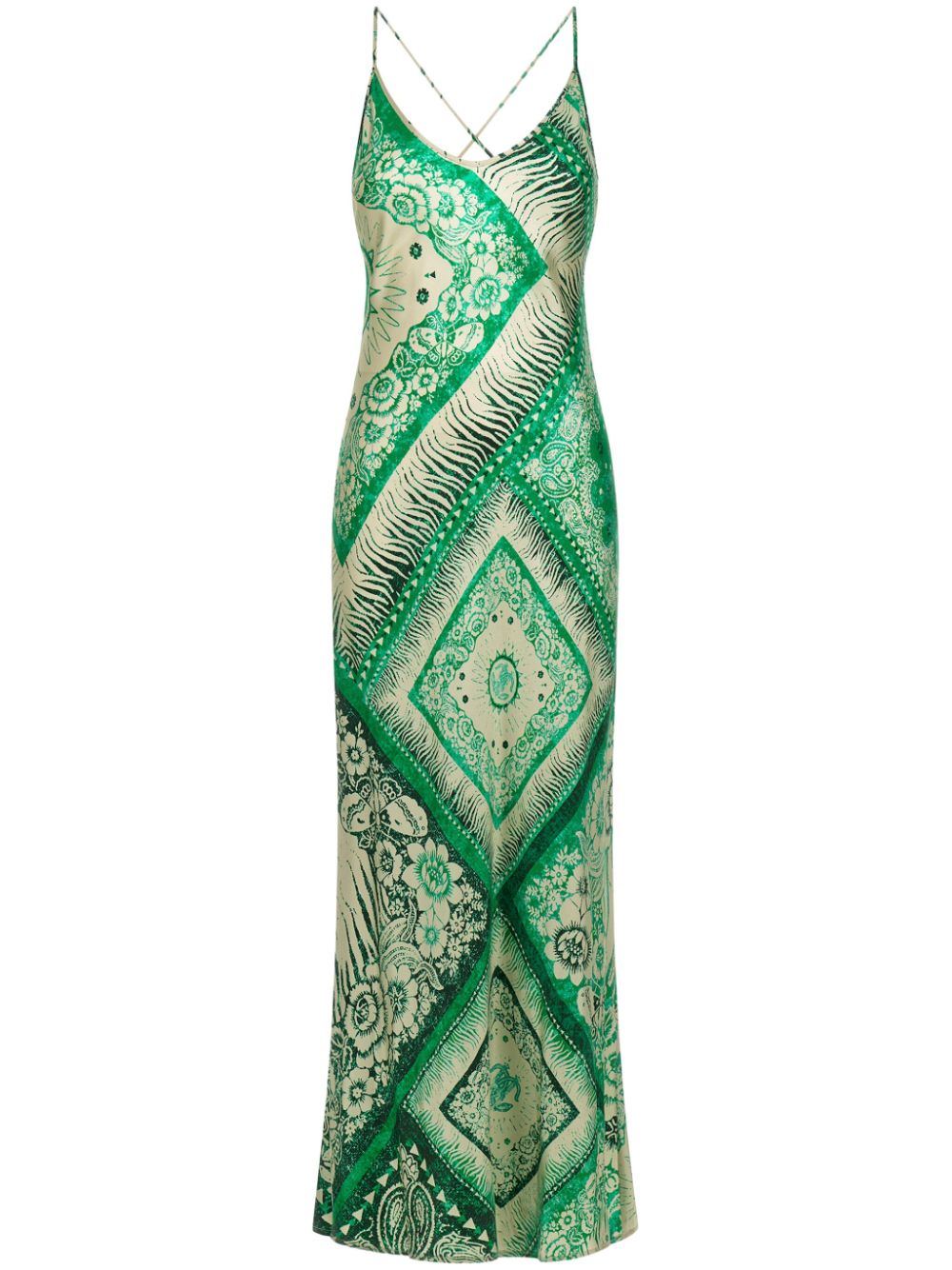 Abstract-print slip silk dress - Green