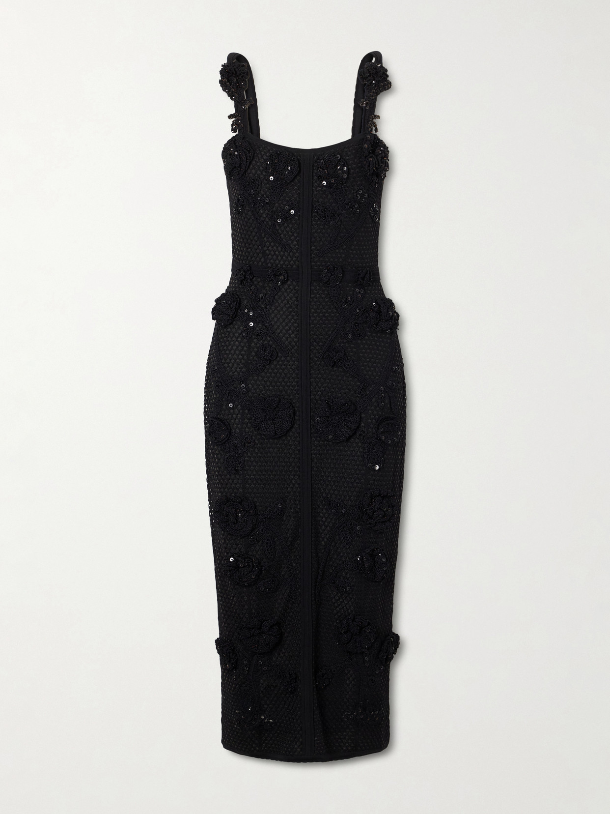 Embellished Crocheted Midi Dress - Black