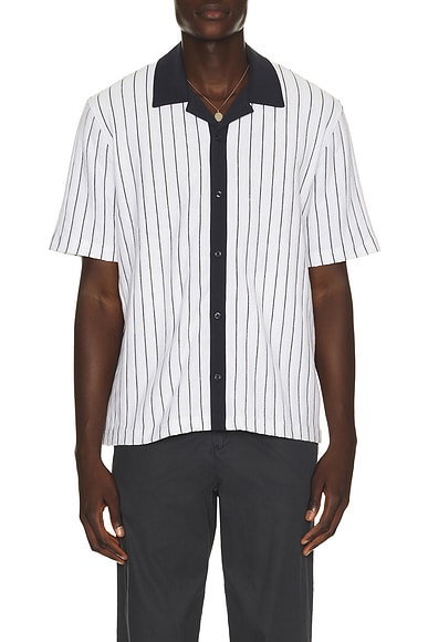 SAMSOE SAMSOE Sathorvald Shirt in Skywriting Stripe - White,Navy. M also in S, L, XL/1X