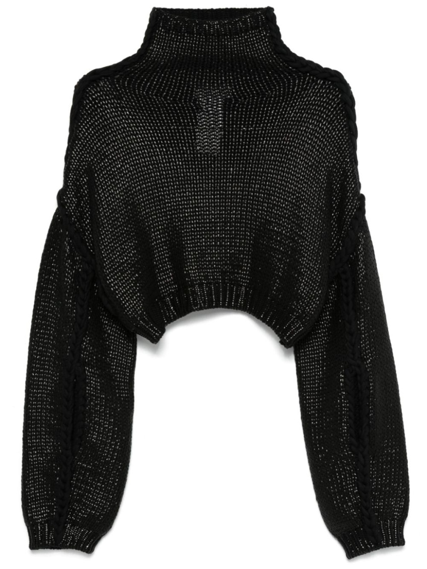 Black Cropped Cotton Sweater