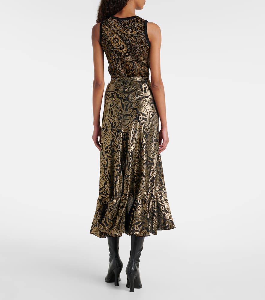 Paisley ruffled silk-blend maxi skirt