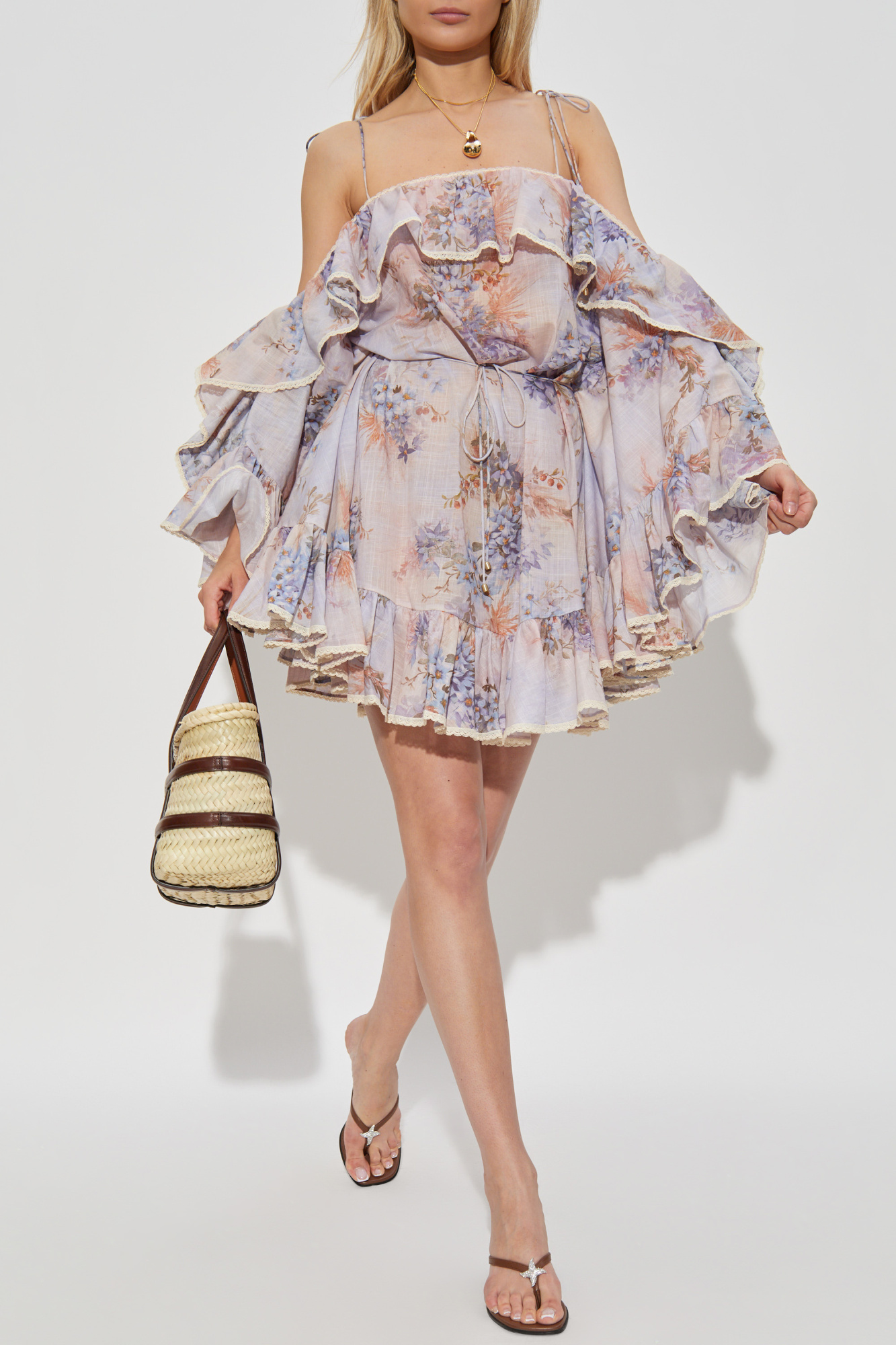 Oversize Dress With Floral Motif, Women's, Purple
