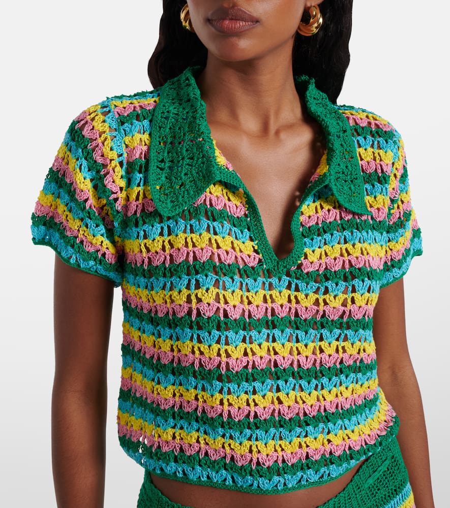 Striped crochet cotton polo shirt