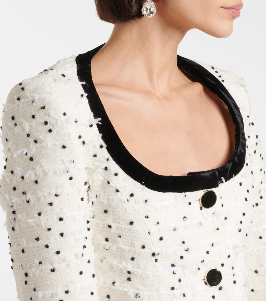Polka-dot fringed wool-blend tweed jacket