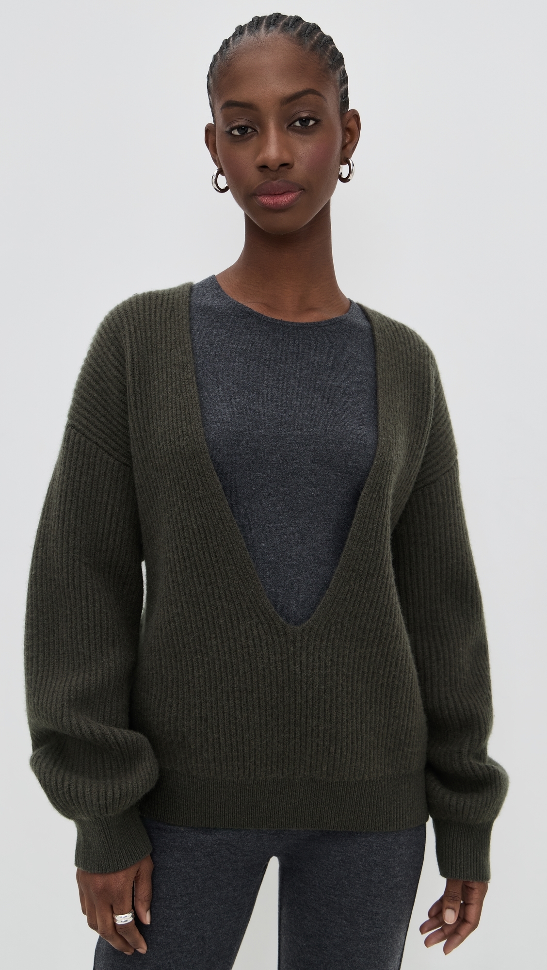 Deep V Neck Sweater DARK GREY L