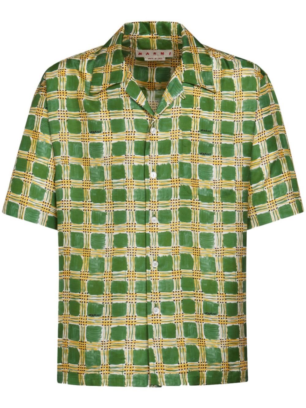 Checked short-sleeve silk shirt - Green