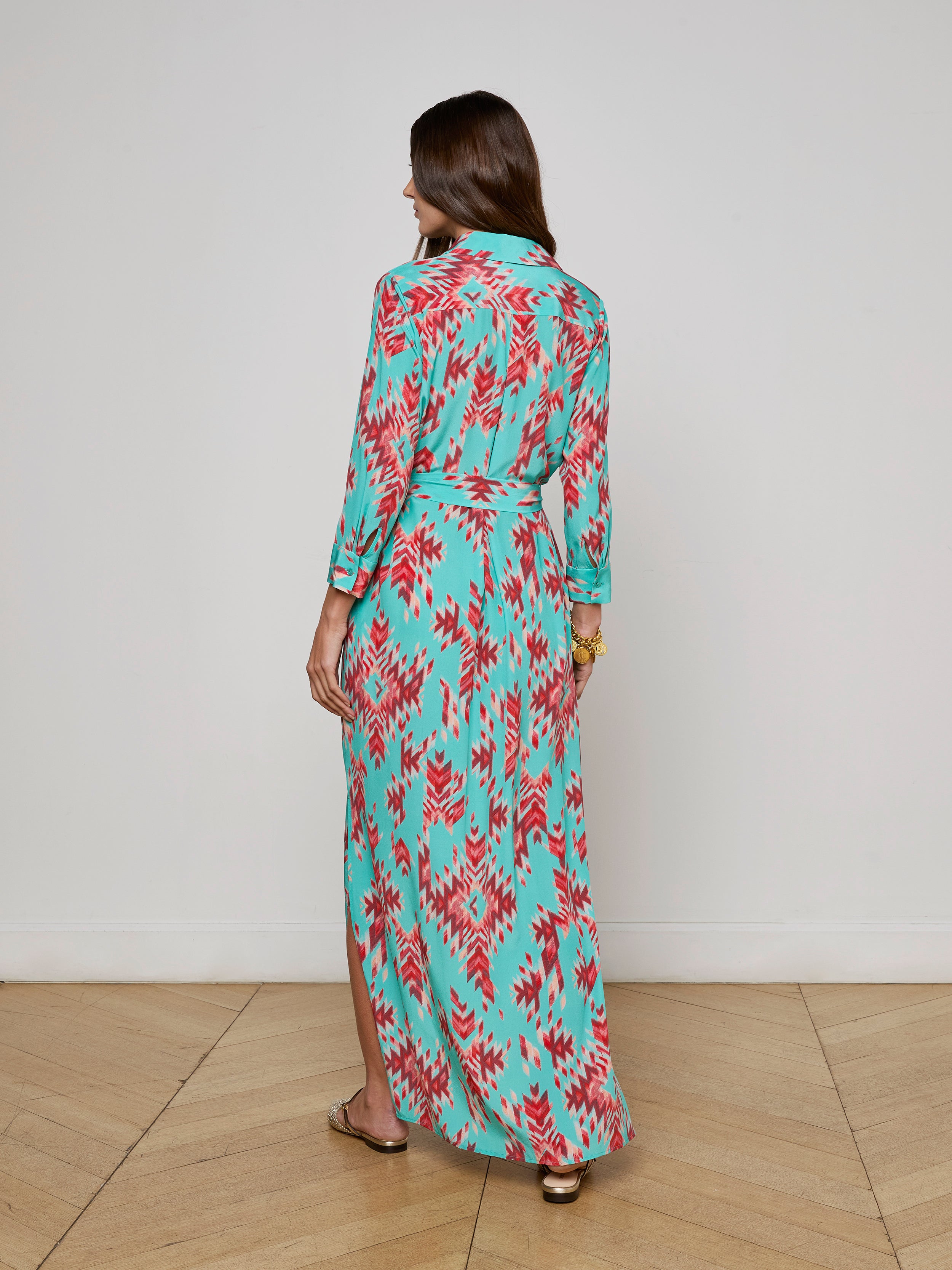 Cameron Silk Shirt Dress In Pool Blue