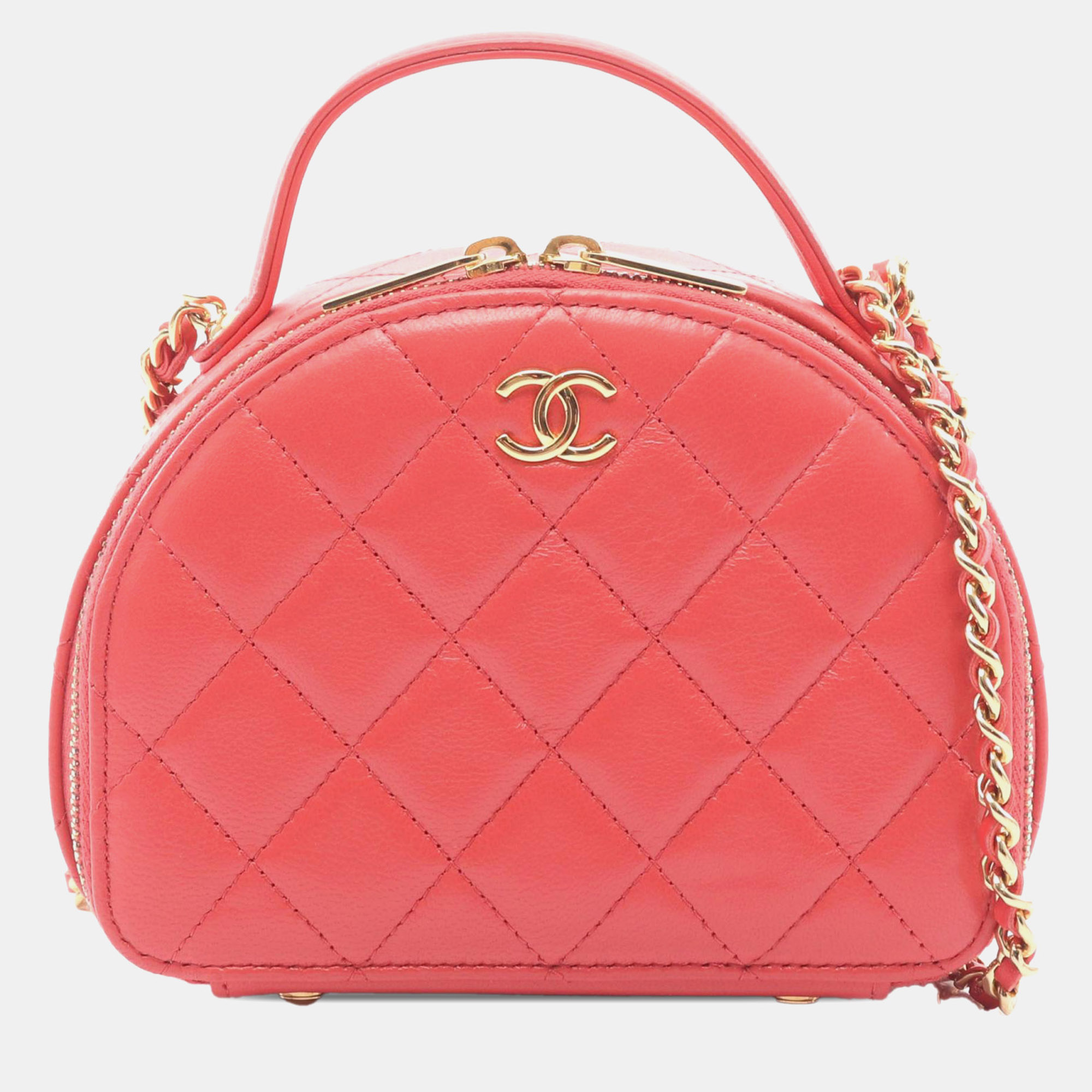 Chanel Pink CC Quilted Lambskin Chic Riviera Top Handle Vanity Case