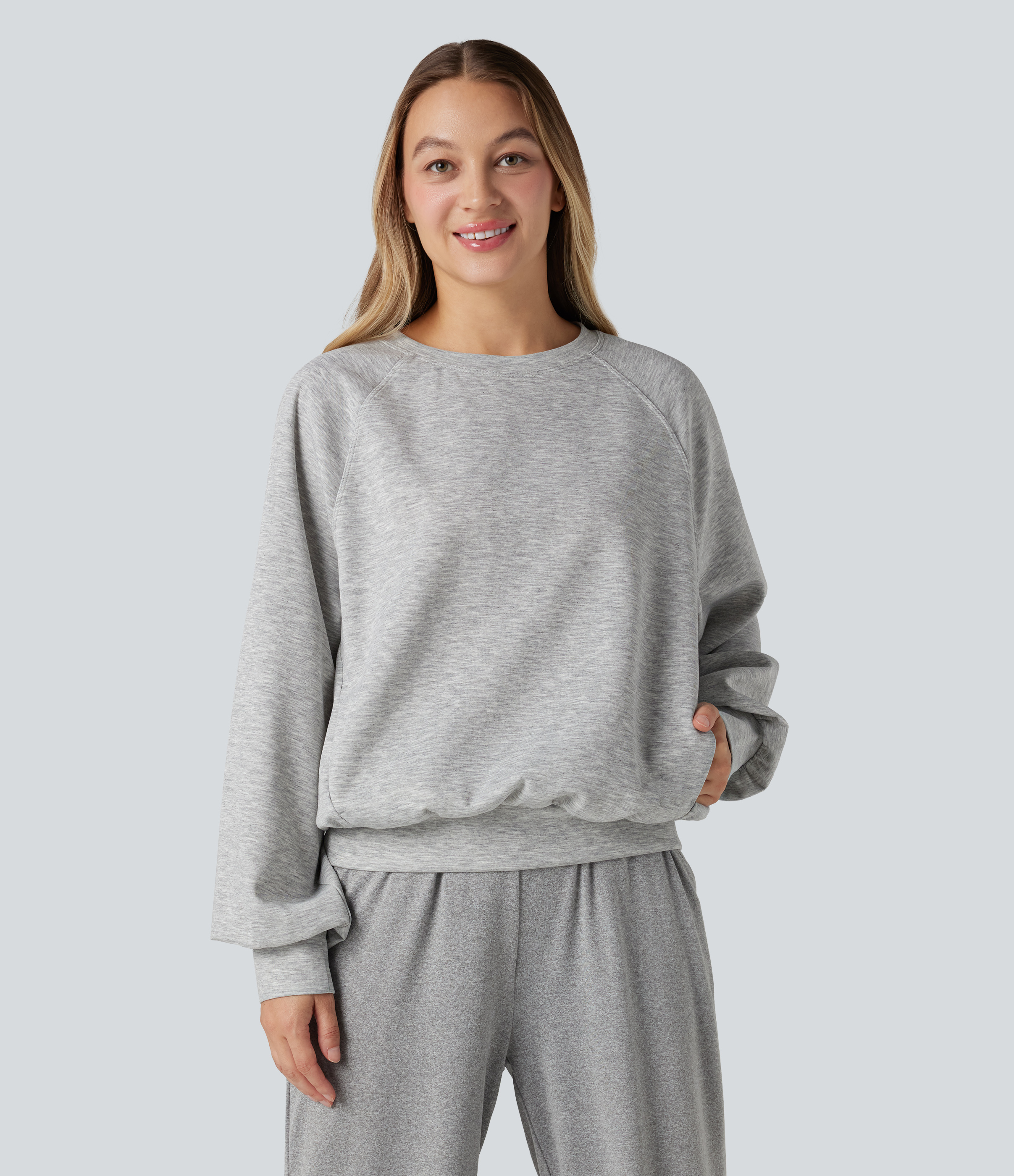 Sweat-shirt col rond manches longues à découpes avec poches - Fog Gray