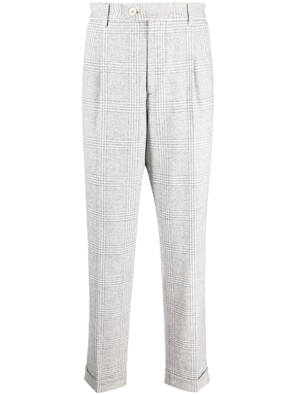 Plaid-check wool-blend tapered trousers - Grey