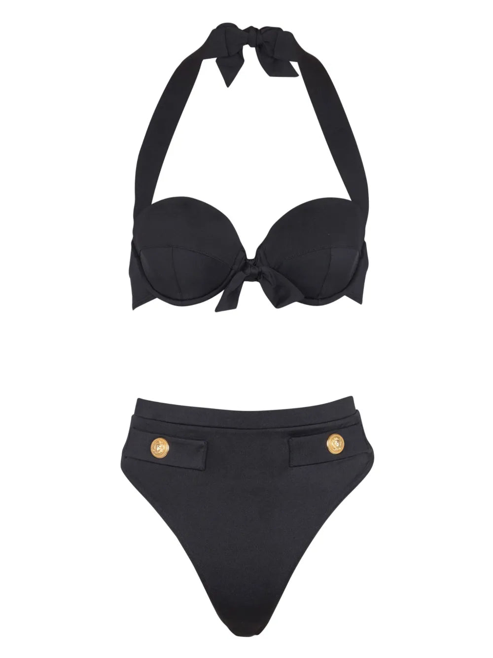 Embossed-Button Bikini — Black