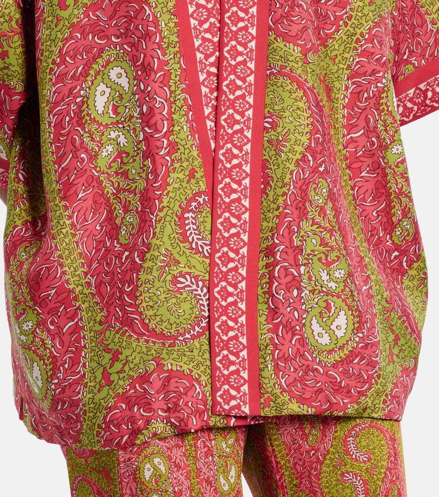 Printed silk twill wrap coat