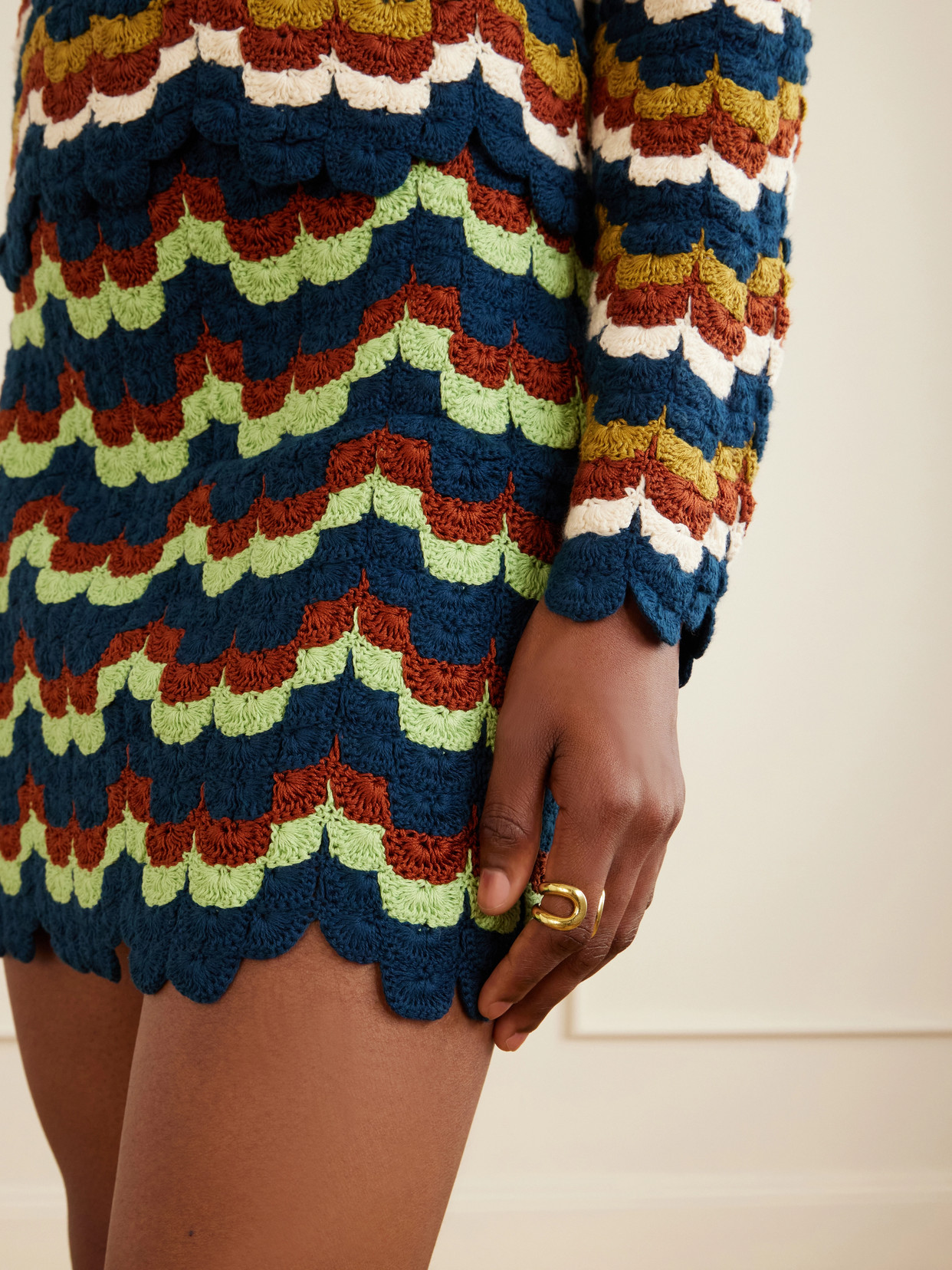 Alba Crocheted Cotton Mini Skirt - Blue