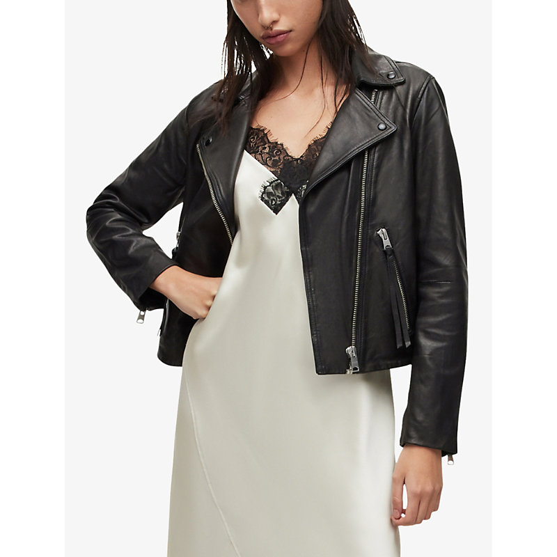 Womens Black Dalby Leather Biker Jacket
