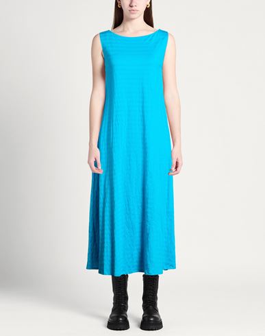 Woman Midi dress Turquoise Size M Cotton, Metallic fiber