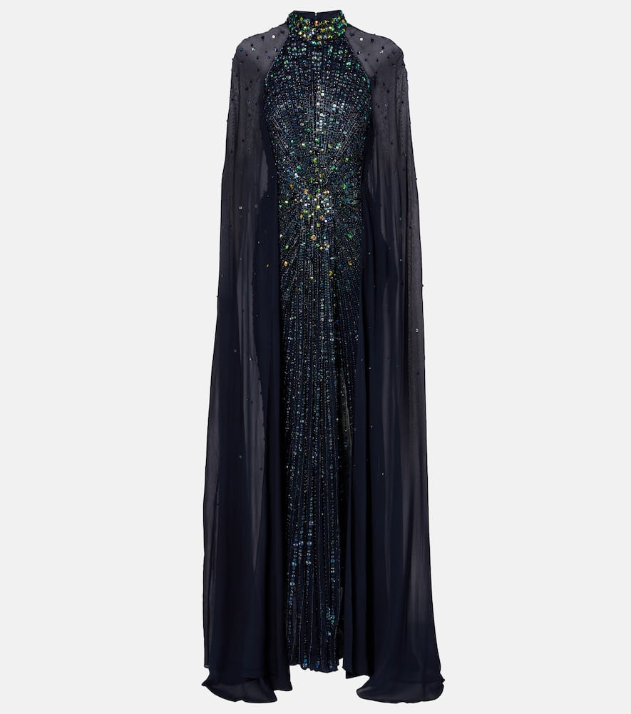 Thea caped sequined gown
