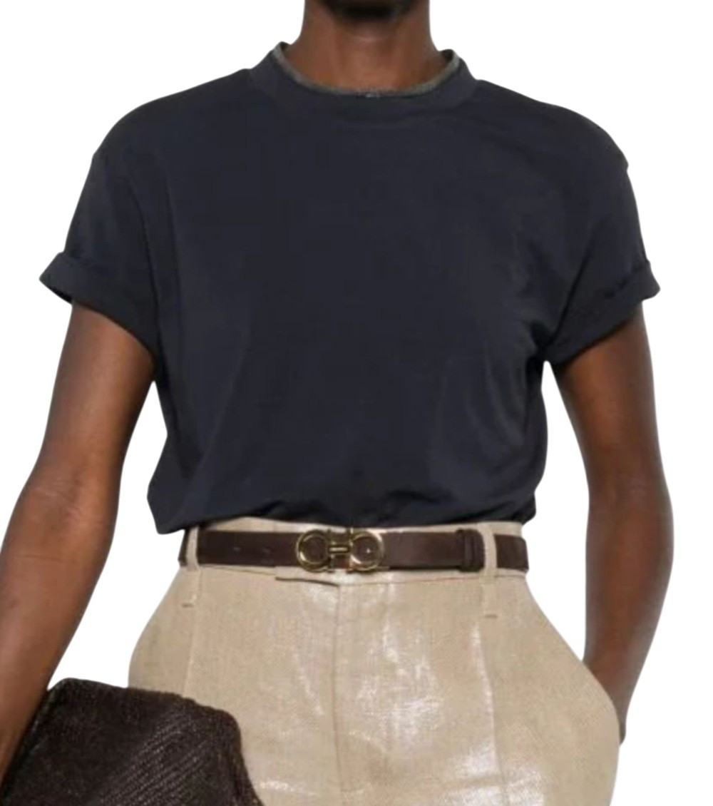 Brunello Cucinelli - monili detail short sleeve mock neck t-shirt
