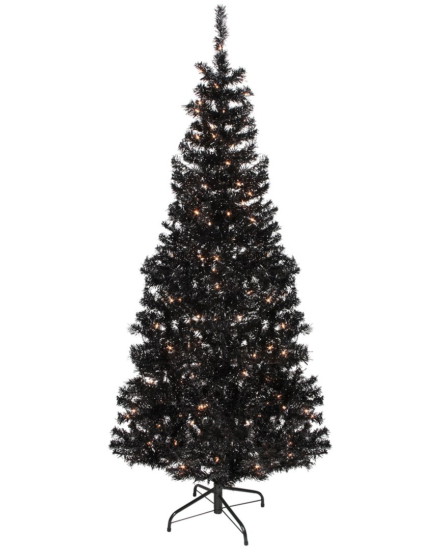 Northlight 6ft Pre-Lit Black Artificial Tinsel Christmas Tree Clear Lights