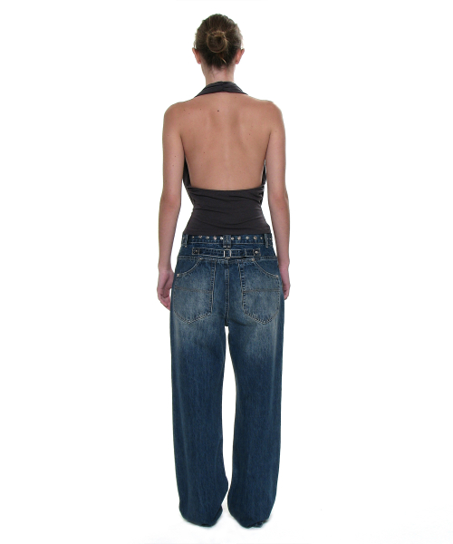 Metal Pointed Waist Jeans_Mid Blue