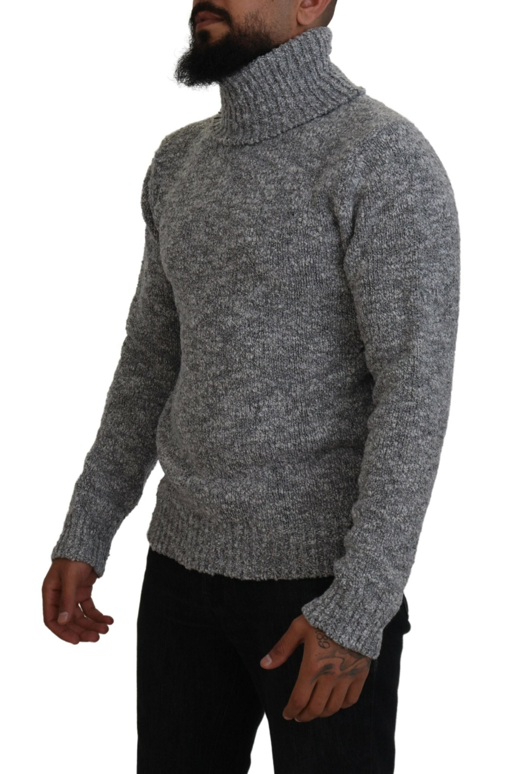 Wool Knit Turtleneck Sweater — Gray