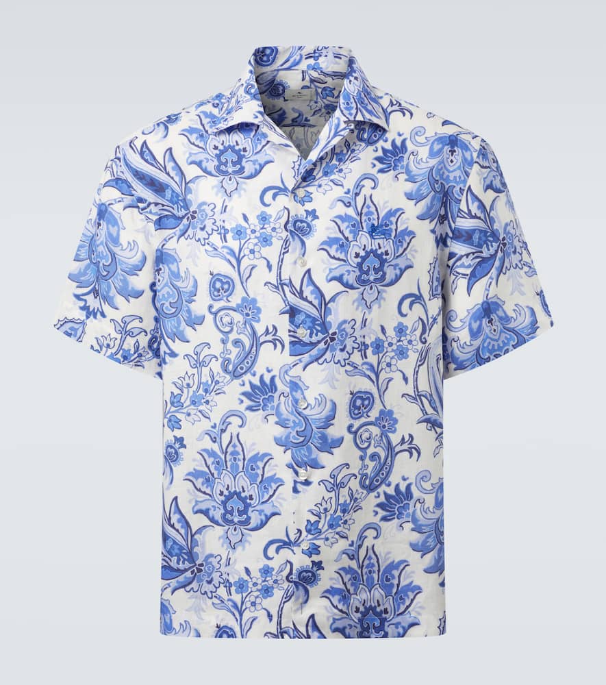 Printed linen bowling shirt