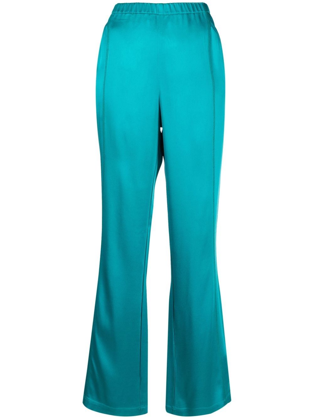 High-waisted flared satin trousers - Blue