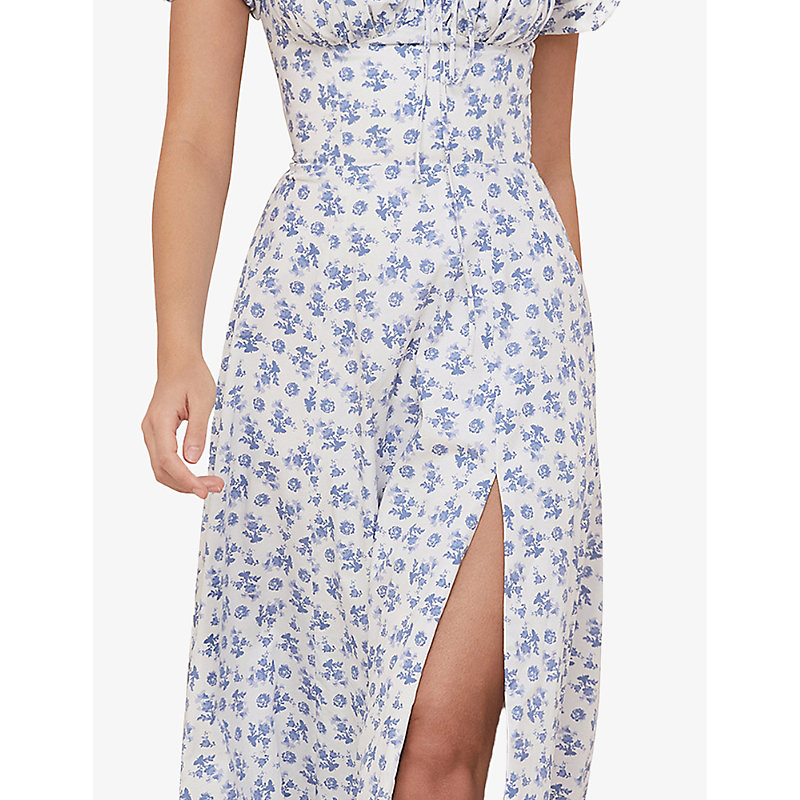 Womens Blue White Floral Tallulah Floral-print Stretch-cotton Blend Midi Dress