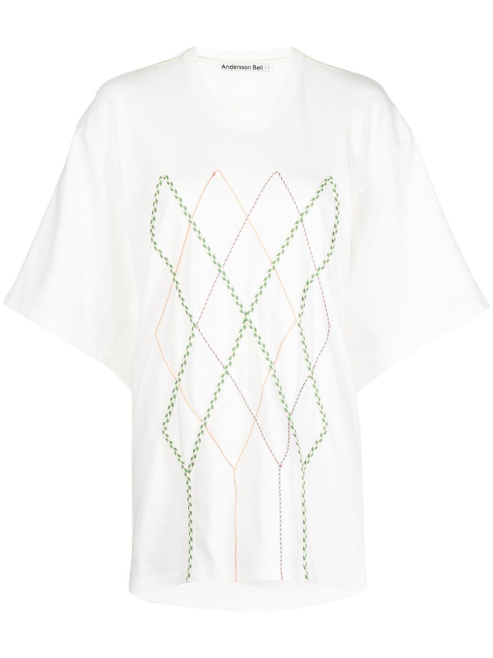 Argyle String Embroidery Oversize T-shirt - White