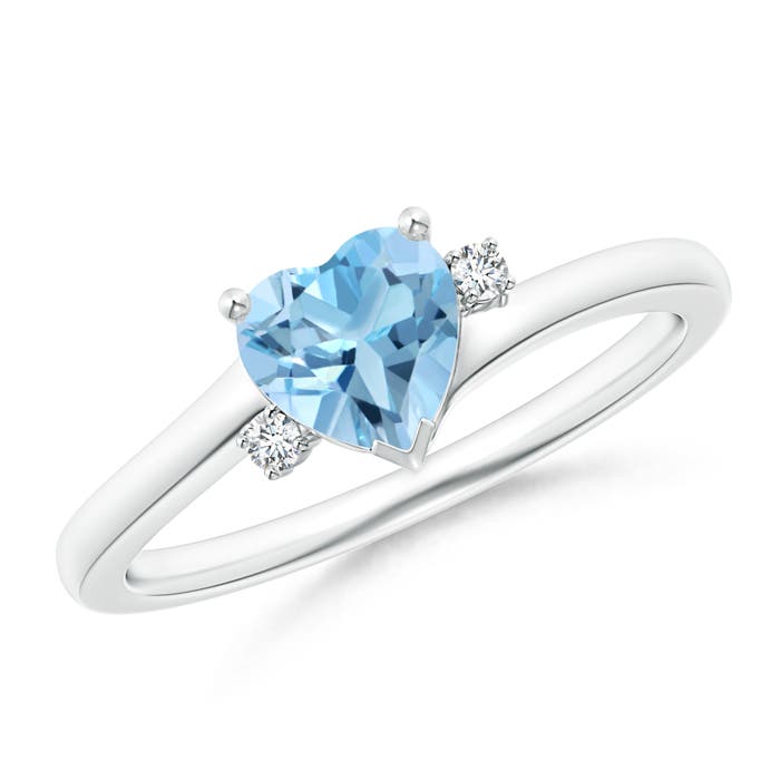 Angara 0.92 Carat Solitaire Heart Swiss Blue Topaz Bypass Ring with Diamonds in Platinum