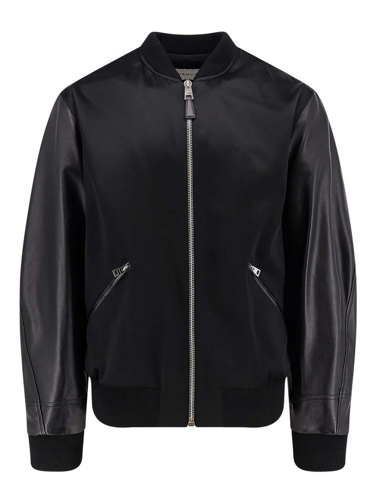 Cotton and nylon jacket with leather sleeve