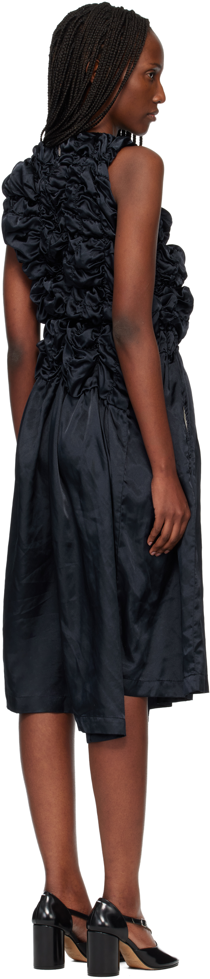 Navy Satin Thin Garment Dyed Midi Dress