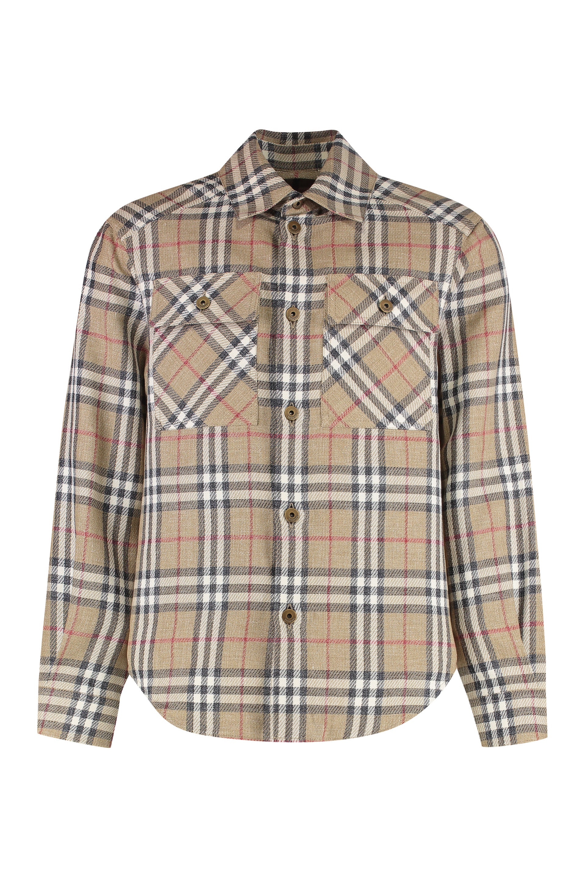 Checkered Cotton-Linen Shirt with Flap Pockets