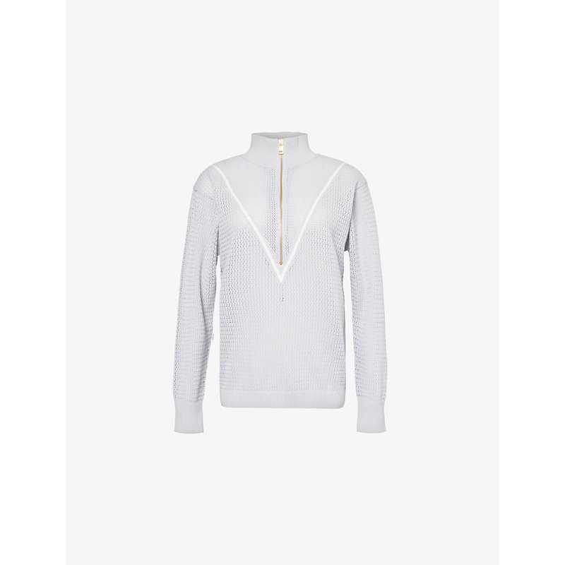 Womens Pearl Blue Calva Quarter-zip Cotton Knitted Jumper M