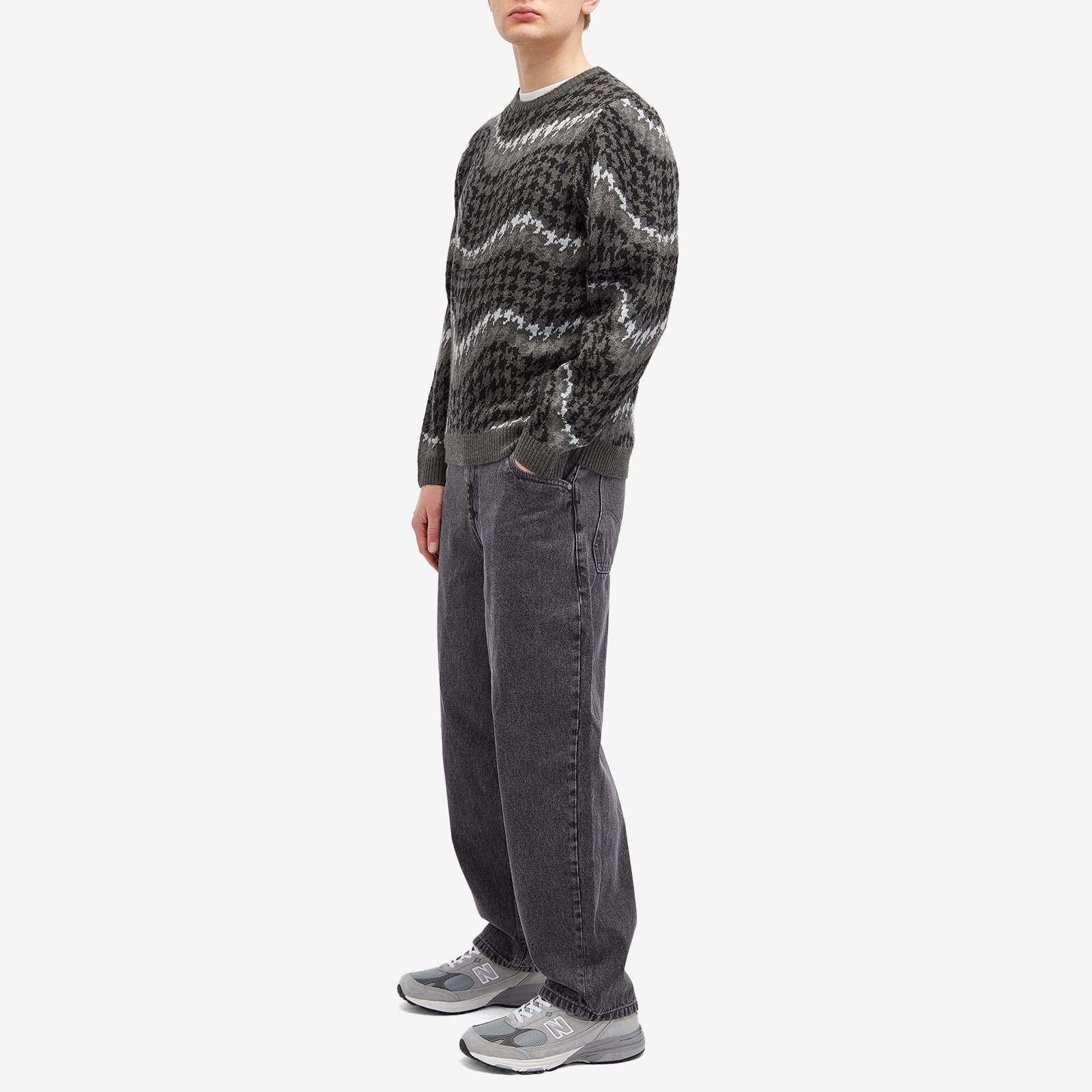 Men's Houndstooth Knit Sweater in Coal